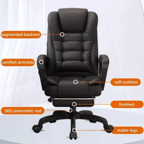 Καρέκλα Γραφείου Διευθυντική με μπράτσα και ανάκληση Δερματίνης Καφέ 98-108x50x50cm