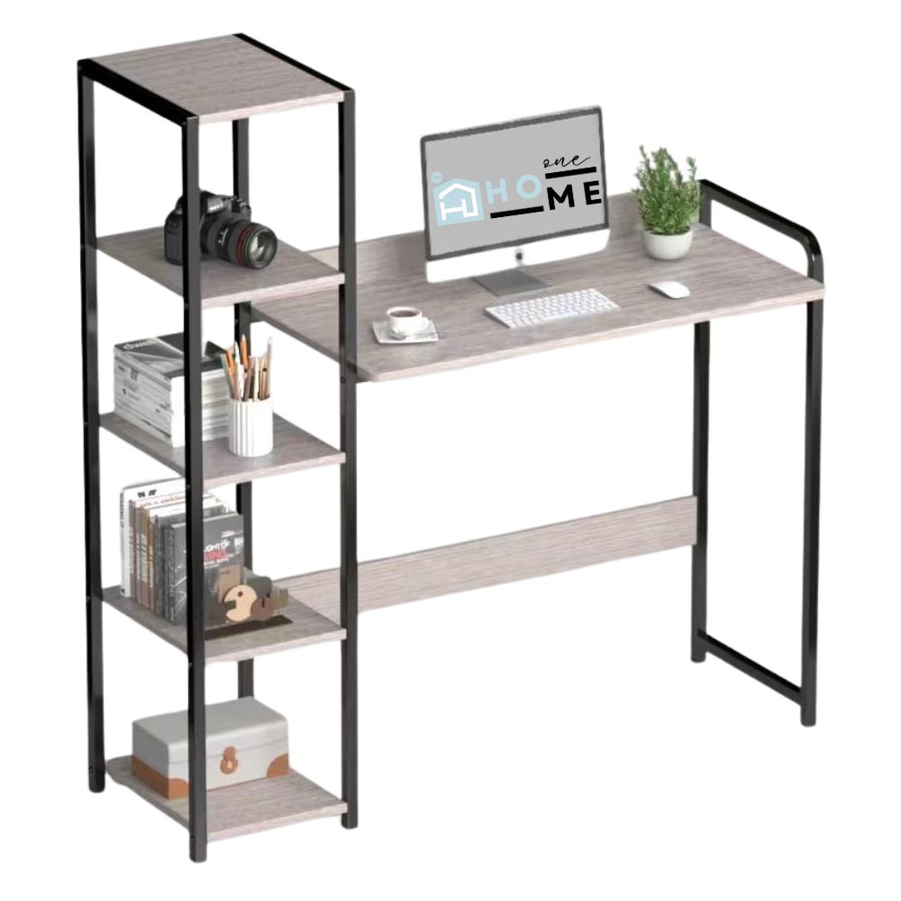 Γραφείο με Βιβλιοθήκη και Ράφια Αποθήκευσης από MDF και Σιδερένιο Σκελετό Γκρι 110x40x116