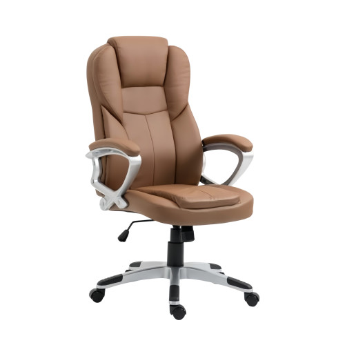 Καρέκλα Γραφείου XL Διευθυντική με μπράτσα Δερματίνης Ανοιχτό Καφέ 108-118x60x68