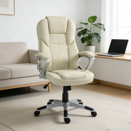 Καρέκλα Γραφείου XL Διευθυντική με μπράτσα Δερματίνης Κρεμ 108-118x60x68