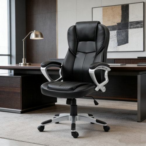 Καρέκλα Γραφείου XL Διευθυντική με μπράτσα Δερματίνης Μαύρη 108-118x60x68