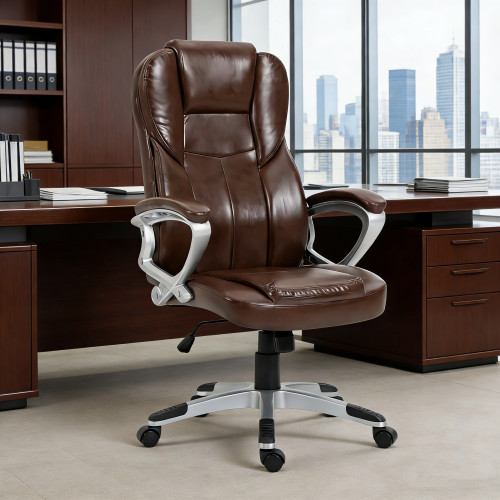 Καρέκλα Γραφείου XL Διευθυντική με μπράτσα Δερματίνης Σκούρο Καφέ 108-118x60x68
