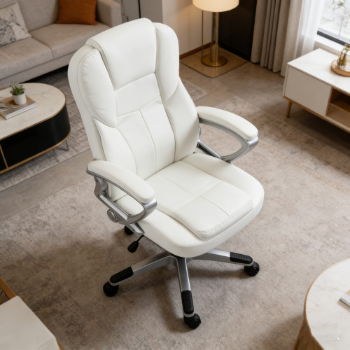 Καρέκλα Γραφείου XL Διευθυντική με μπράτσα Δερματίνης Λευκή 108-118x60x68