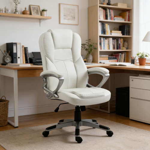 Καρέκλα Γραφείου XL Διευθυντική με μπράτσα Δερματίνης Λευκή 108-118x60x68