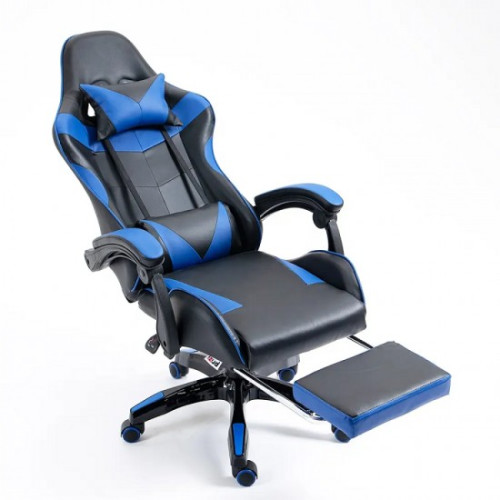 Καρέκλα Gaming  – με υποπόδιο Μπλε-Μαύρο 118-128x62x62εκ + ΔΩΡΟ Σετ Οργάνωσης Γραφείου (8τμχ)  