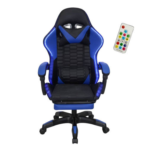 Καρέκλα γραφείου Gaming Δερματίνης με RGB Φωτισμό, ανάκληση και υποπόδιο Μπλε - Μαύρο GMC-RGB-BLUE Καρέκλα γραφείου Gaming Δερματίνης με RGB Φωτισμό, ανάκληση και υποπόδιο Μπλε - Μαύρο GMC-RGB-BLUE