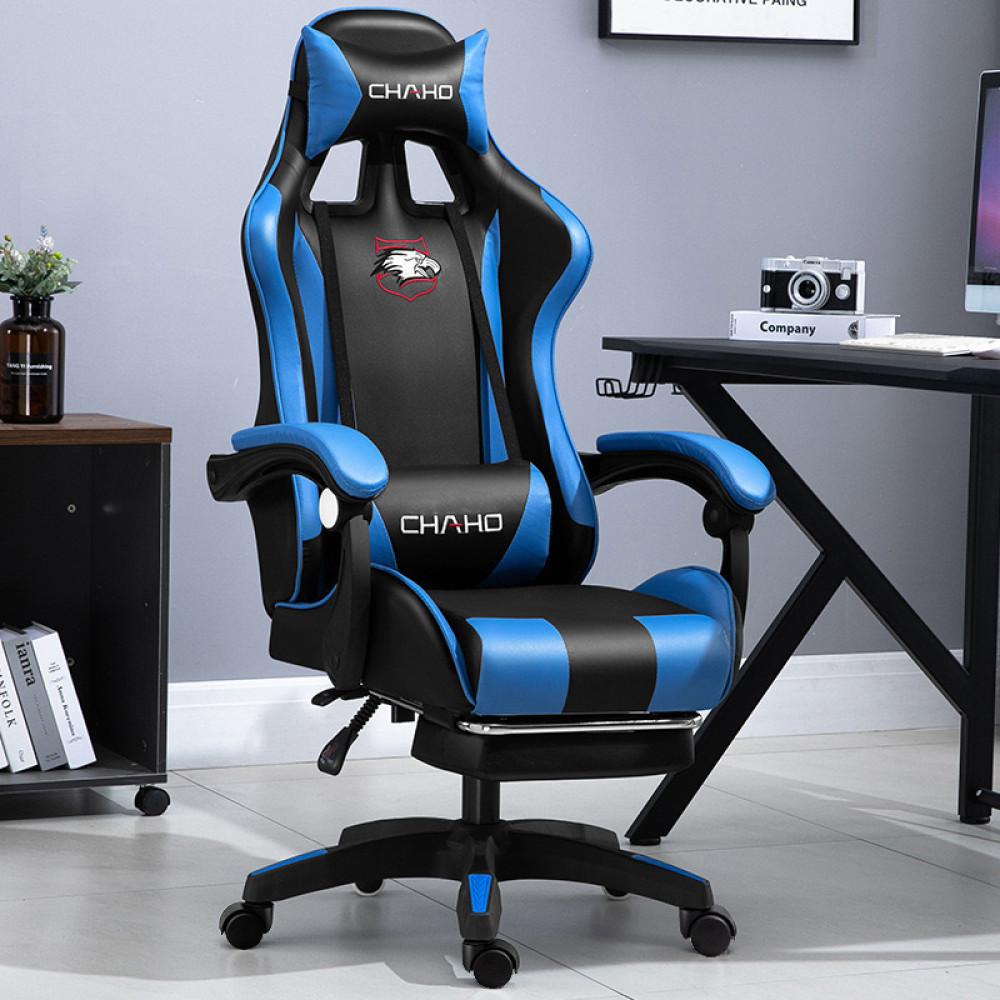 Καρέκλα γραφείου Gaming Δερματίνης με ανάκληση και υποπόδιο Μπλε GMC-BLUE