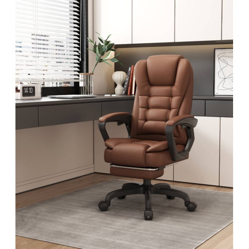 Καρέκλα Γραφείου Διευθυντική με μπράτσα και ανάκληση Δερματίνης Καφέ 98-108x50x50cm