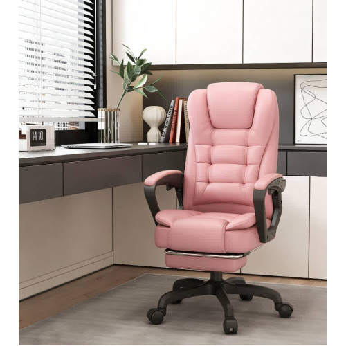 Καρέκλα Γραφείου Διευθυντική με μπράτσα και ανάκληση Δερματίνης Ροζ 98-108x50x50cm
