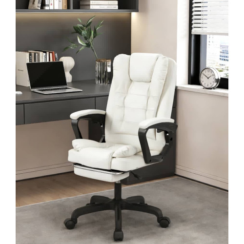 Καρέκλα Γραφείου Διευθυντική με μπράτσα και ανάκληση Δερματίνης Λευκό 98-108x50x50cm