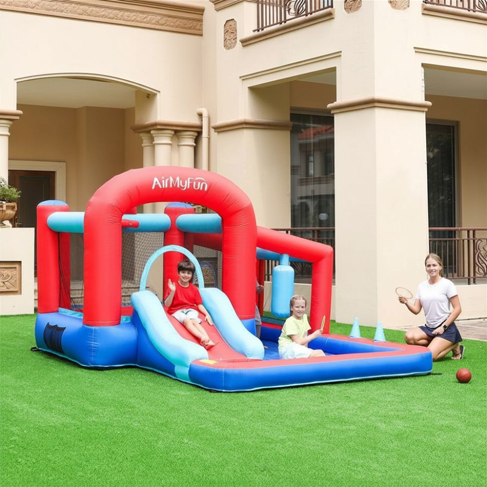 Φουσκωτό Τραμπολίνο Fun Arena με Τσουλήθρα, Μπασκέτα & Παιχνίδια Στόχου 378×295×205 cm