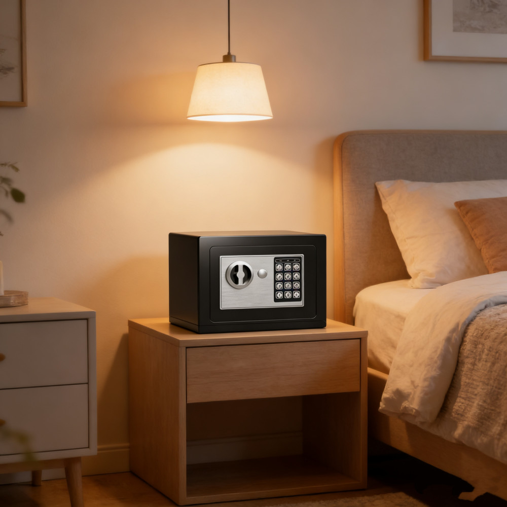 Ηλεκτρονικό Χρηματοκιβώτιο Ασφαλείας με Κωδικό & Κλειδί 23x17x17cm Μαύρο 17E