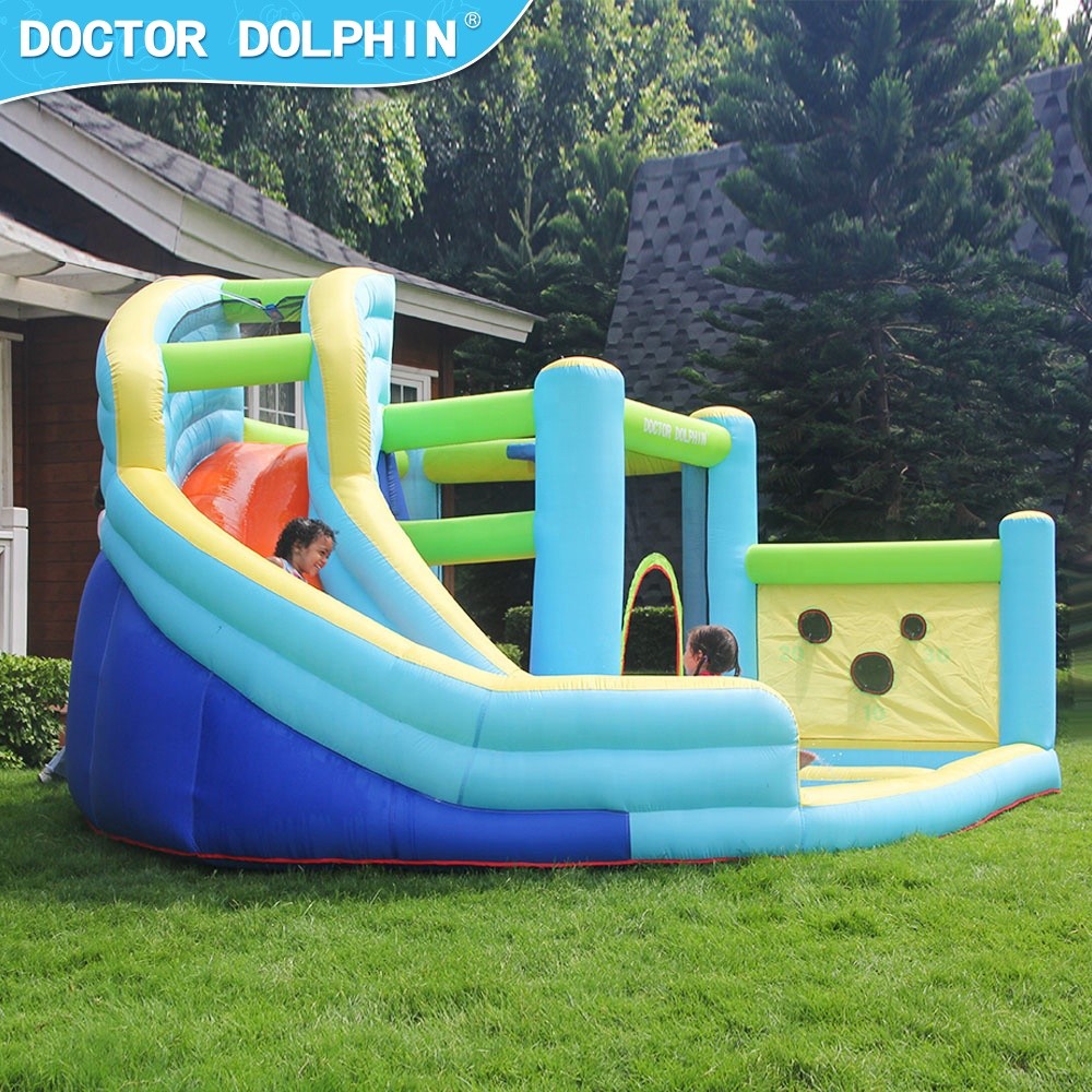 Φουσκωτό Τραμπολίνο Jump & Slide με Τσουλήθρα, Μπασκέτα, Αναρρίχηση & Τέρμα Στόχου 360×340×218 cm