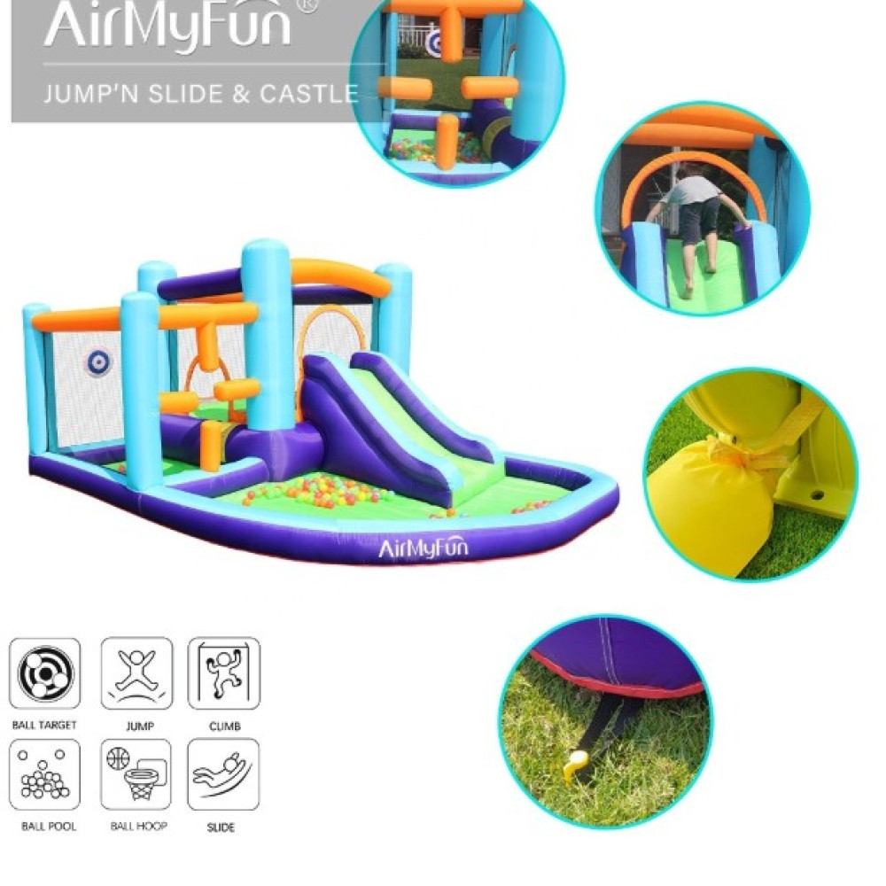 Φουσκωτό Τραμπολίνο Jump Zone με Τσουλήθρα, Μπαλοπισίνα & Παιχνίδι Στόχου 400×315×185 cm