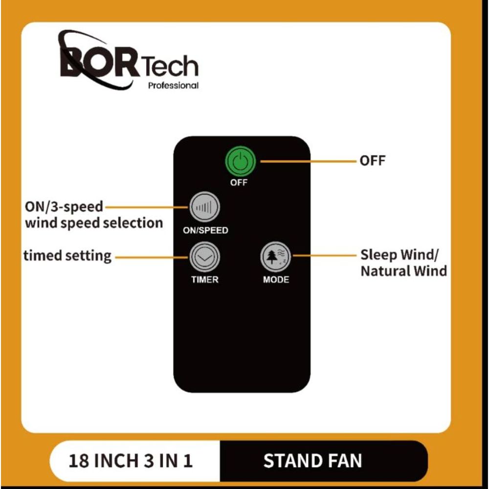 BORTECH 3 σε 1 Ανεμιστήρας ορθοστάτης δαπέδου 100W με διάμετρο 45cm 5 λεπίδες τηλεχειριστήριο FS45-1