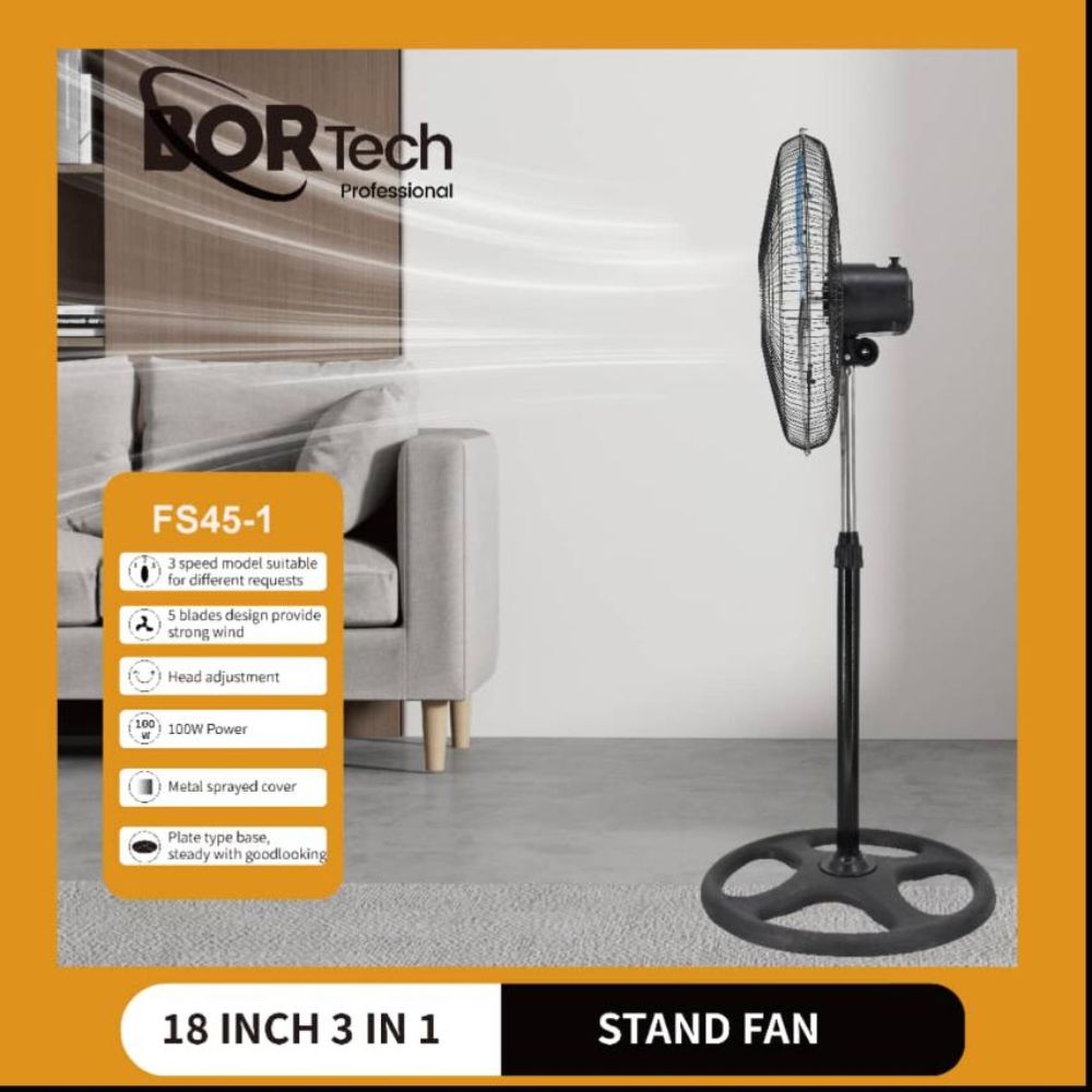 BORTECH 3 σε 1 Ανεμιστήρας ορθοστάτης δαπέδου 100W με διάμετρο 45cm 5 λεπίδες τηλεχειριστήριο FS45-1