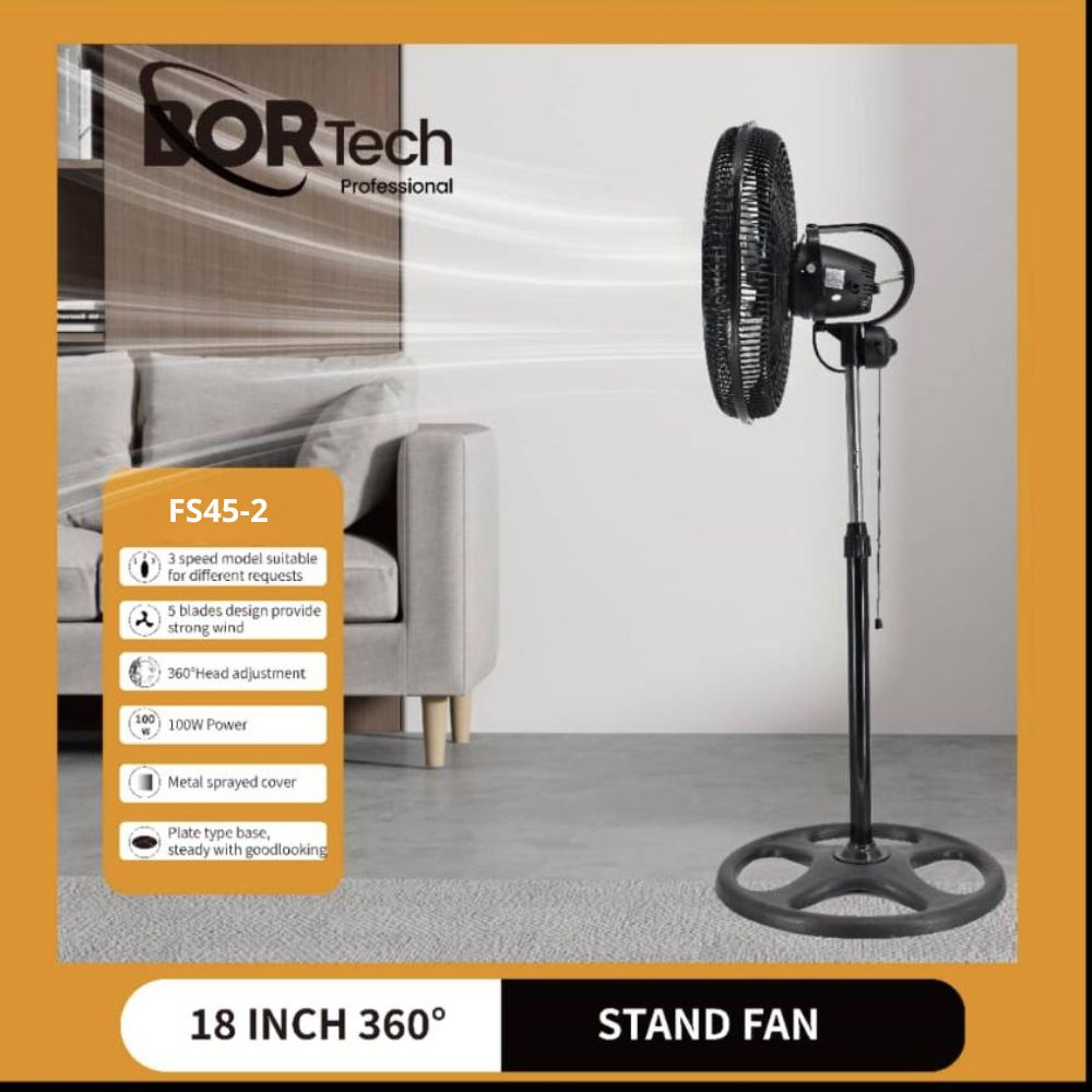 BORTECH 3 σε 1 Ανεμιστήρας ορθοστάτης δαπέδου 100W με περιστροφή 360º και διάμετρο 45cm 3 λεπίδες τηλεχειριστήριο FS45-2