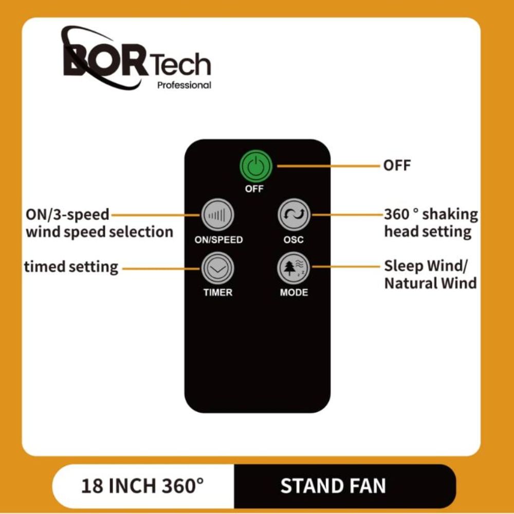 BORTECH 3 σε 1 Ανεμιστήρας ορθοστάτης δαπέδου 100W με περιστροφή 360º και διάμετρο 45cm 3 λεπίδες τηλεχειριστήριο FS45-2