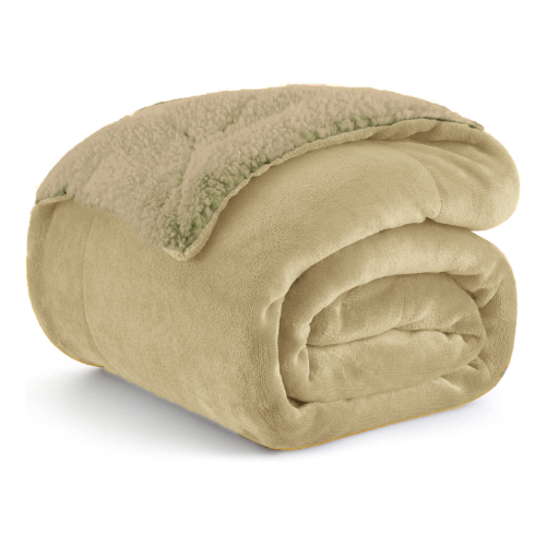 1+1 ΔΩΡΟ Κουβέρτα Υπέρδιπλη Flannel Sherpa 220X240 Μπέζ BL006