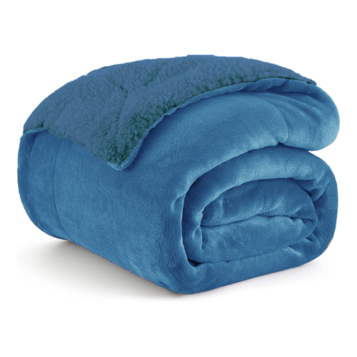 1+1 ΔΩΡΟ Κουβέρτα Υπέρδιπλη Flannel Sherpa 220X240 Μπλέ BL004