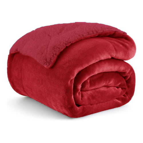 1+1 ΔΩΡΟ Κουβέρτα Υπέρδιπλη Flannel Sherpa 220X240 Μπορντό BL005