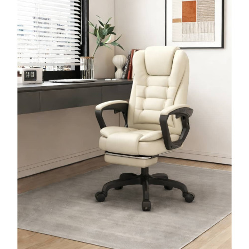 Καρέκλα Γραφείου Διευθυντική με μπράτσα και ανάκληση Δερματίνης Μπεζ 98-108x50x50cm