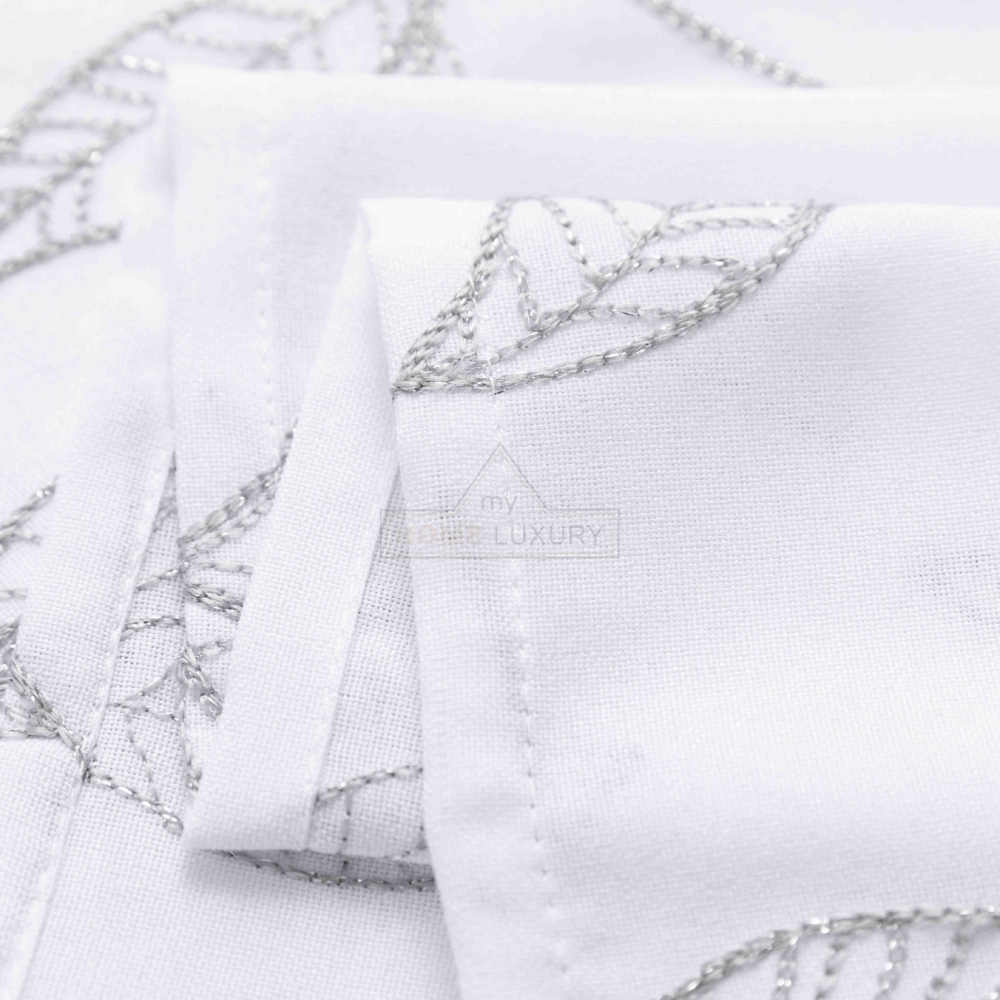 Κουρτίνα Leaves Λευκή με Γκρι Κέντημα Με Τρέσα 270x270cm 6020-3