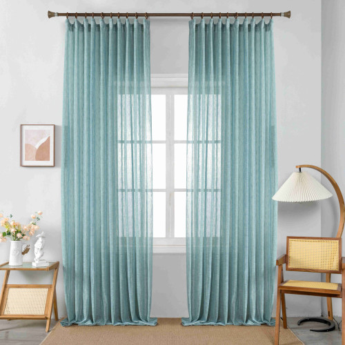 Κουρτίνα Λινή Ημιδιάφανη Μπεζ Μέντα Με Τρέσα Υ290xΦ270cm 6044-5