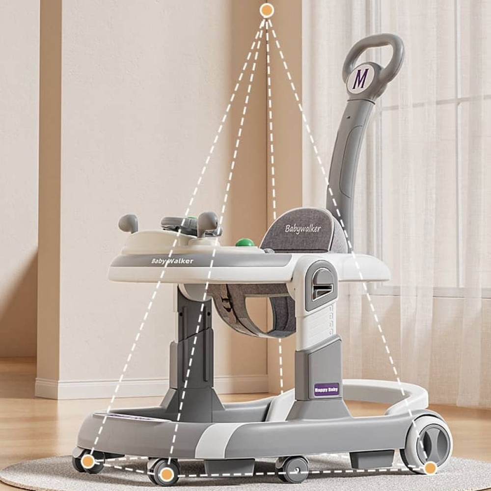 Βρεφική Περπατούρα με χειρολαβή  3 σε 1  Με μουσική και φρένο στις ρόδες για  6+ΜΗΝΩΝ 611-GREY