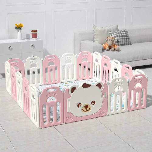 123x163x66 Πλαστικός Φράχτης Παιχνιδιού Panda Ροζ QD040-P