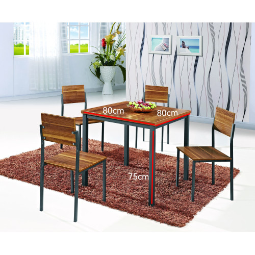 Σετ 5τμχ Τραπεζαρία Εσωτερικού Χώρου από MDF με Μελαμίνη και Μεταλλικά Πόδια Καρυδιά 80x80x75cm