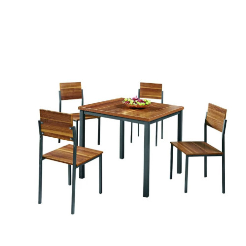 Σετ 5τμχ Τραπεζαρία Εσωτερικού Χώρου από MDF με Μελαμίνη και Μεταλλικά Πόδια Καρυδιά 80x80x75cm