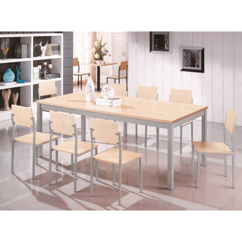 Σετ 9τμχ Τραπεζαρία Εσωτερικού Χώρου από MDF με Μελαμίνη και Μεταλλικά Πόδια Ανοιχτό Ξύλο 200x100x75cm