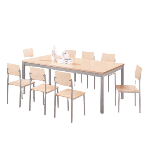 Σετ 9τμχ Τραπεζαρία Εσωτερικού Χώρου από MDF με Μελαμίνη και Μεταλλικά Πόδια Ανοιχτό Ξύλο 200x100x75cm