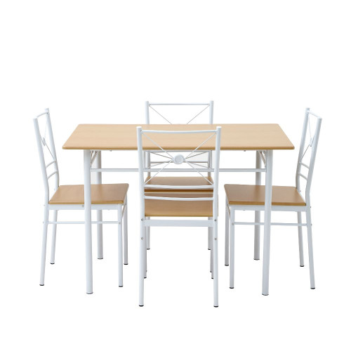 Σετ 5τμχ Τραπεζαρία Εσωτερικού Χώρου από MDF με PVC και Μεταλλικά Πόδια Οξιά 110x70x75cm