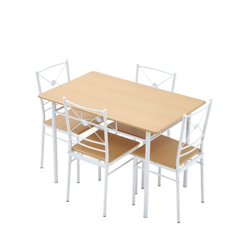 Σετ 5τμχ Τραπεζαρία Εσωτερικού Χώρου από MDF με PVC και Μεταλλικά Πόδια Οξιά 110x70x75cm