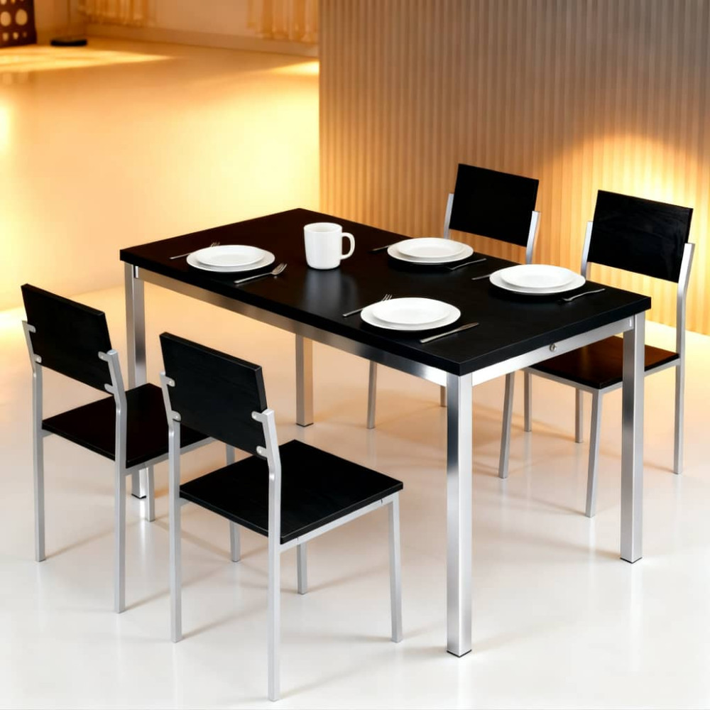 Σετ 5τμχ Τραπεζαρία Εσωτερικού Χώρου από MDF με Μελαμίνη και Μεταλλικά Πόδια Μαύρο 120x70x75cm