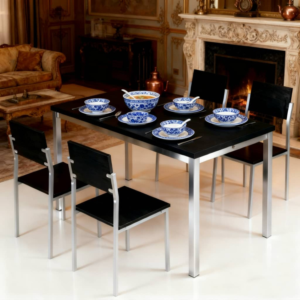 Σετ 5τμχ Τραπεζαρία Εσωτερικού Χώρου από MDF με Μελαμίνη και Μεταλλικά Πόδια Μαύρο 120x70x75cm