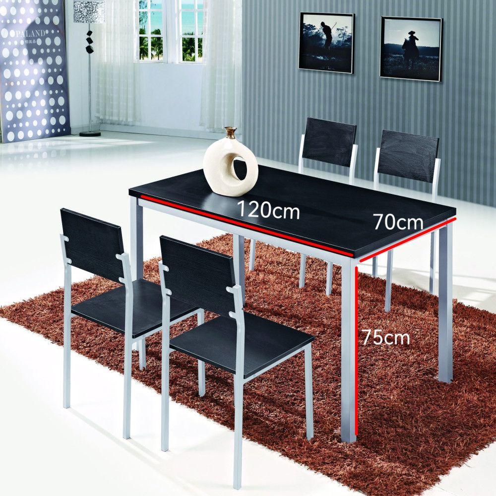 Σετ 5τμχ Τραπεζαρία Εσωτερικού Χώρου από MDF με Μελαμίνη και Μεταλλικά Πόδια Μαύρο 120x70x75cm