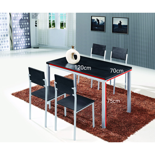 Σετ 5τμχ Τραπεζαρία Εσωτερικού Χώρου από MDF με Μελαμίνη και Μεταλλικά Πόδια Μαύρο 120x70x75cm