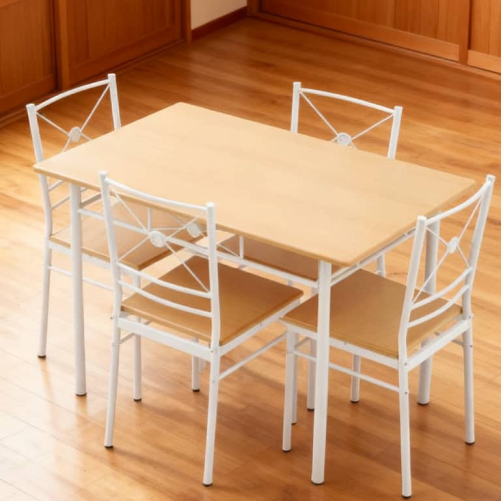 Σετ 5τμχ Τραπεζαρία Εσωτερικού Χώρου από MDF με PVC και Μεταλλικά Πόδια Οξιά 110x70x75cm