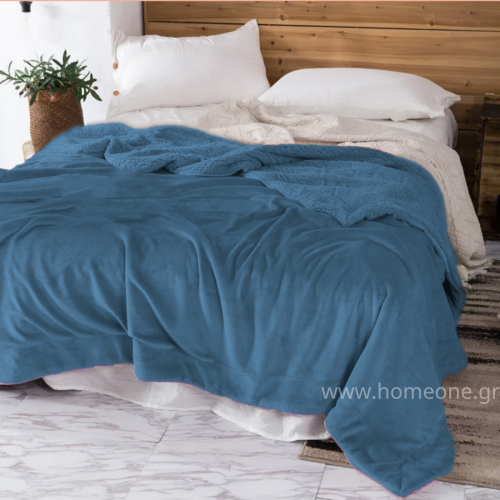 1+1 ΔΩΡΟ Κουβέρτα Υπέρδιπλη Flannel Sherpa 220X240 Μπλέ BL004