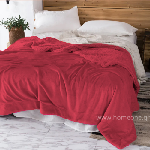 1+1 ΔΩΡΟ Κουβέρτα Υπέρδιπλη Flannel Sherpa 220X240 Μπορντό BL005