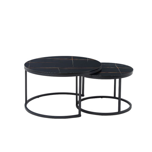 Σετ 2 Τραπεζιών Σαλονιού από MDF με Μελαμίνη και Μεταλλική Βάση Μαύρο