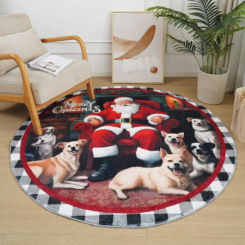 Χριστουγεννιάτικο Χαλί “Άγιος Βασίλης με σκυλάκια" Pecete 120x120cm RY08-120