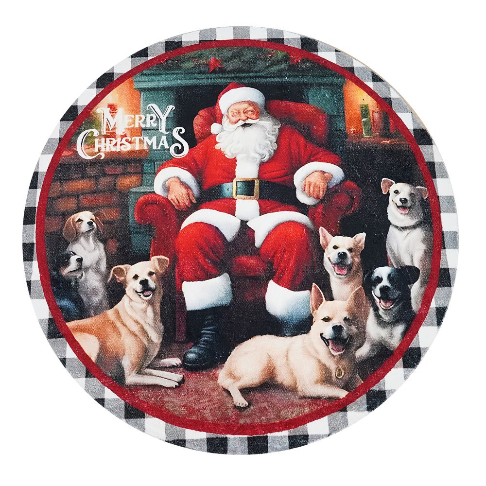 Χριστουγεννιάτικο Χαλί “Άγιος Βασίλης με σκυλάκια" Pecete 120x120cm RY08-120