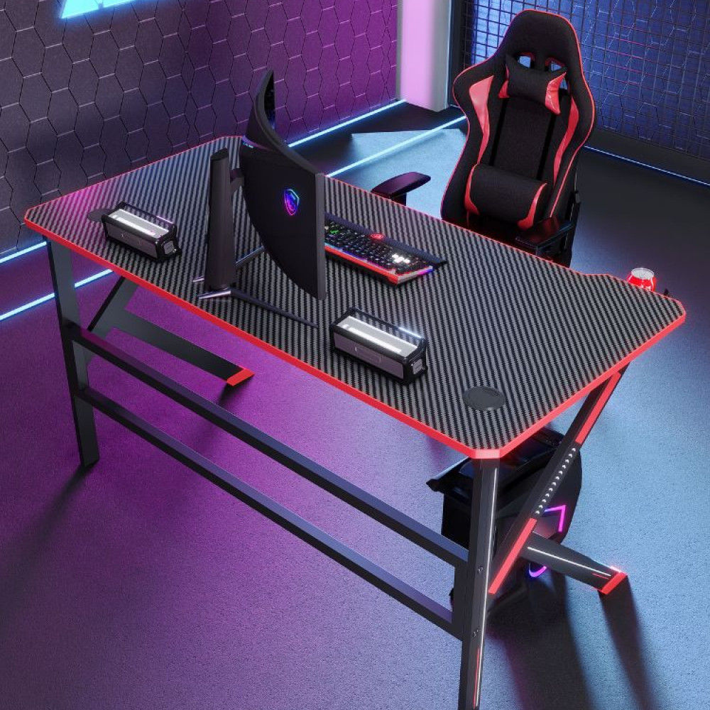 Γραφείο Gaming με θήκη ποτηριού και κρεμάστρα για ακουστικά Μαύρο - Κόκκινο 120x60x74cm D2105-RED