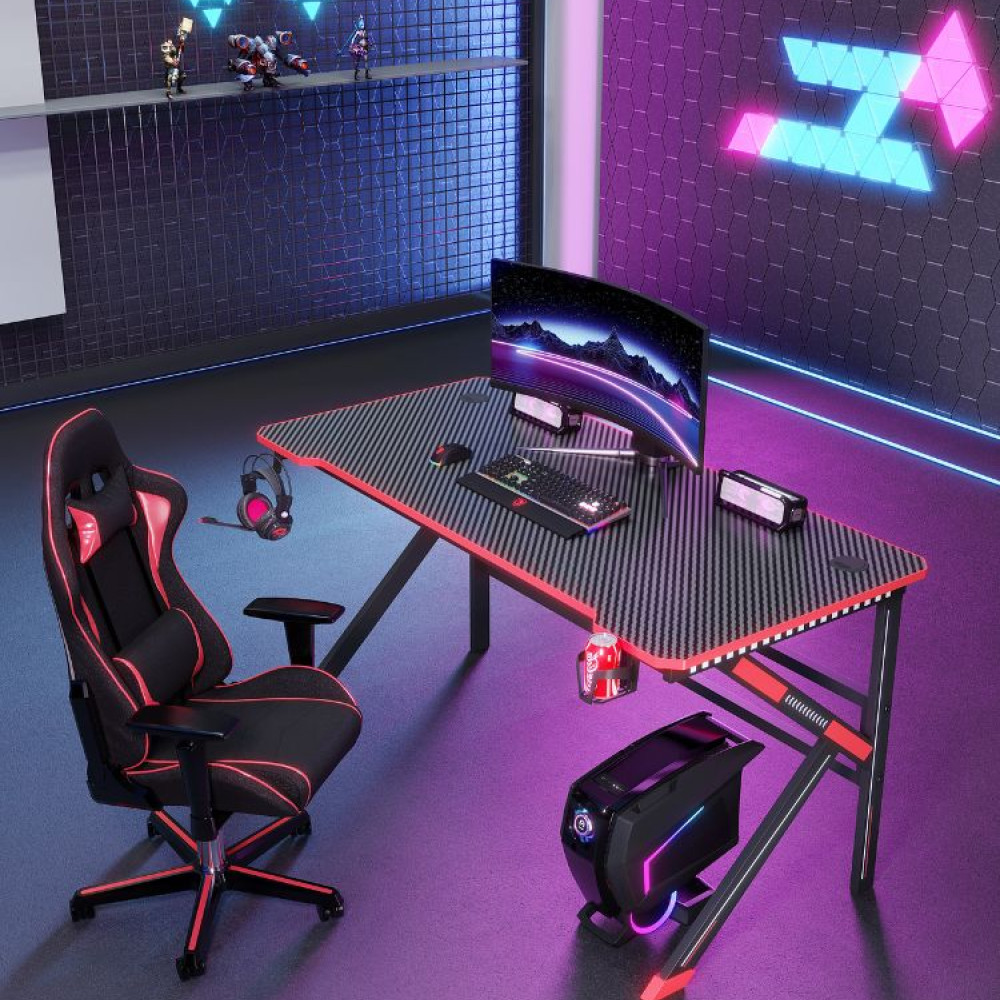 Γραφείο Gaming με θήκη ποτηριού και κρεμάστρα για ακουστικά Μαύρο - Κόκκινο 120x60x74cm D2105-RED