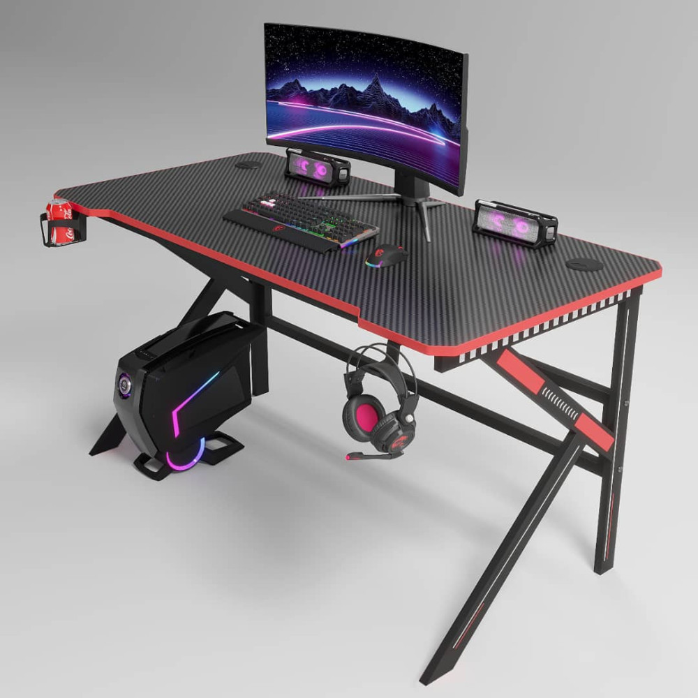 Γραφείο Gaming με θήκη ποτηριού και κρεμάστρα για ακουστικά Ροζ - Λευκό 120x60x74cm D2105-PINK