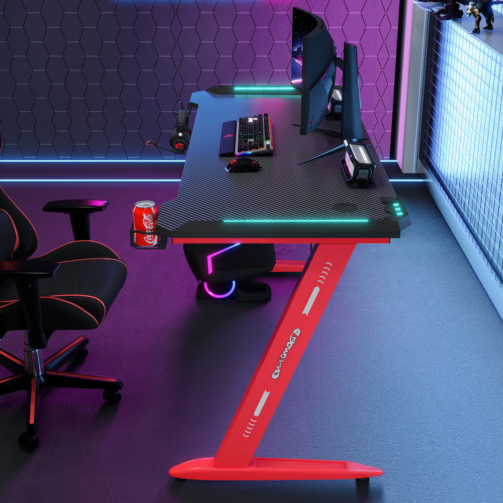 Γραφείο Gaming D2112 – RGB Φωτισμός & Carbon Fiber Επιφάνεια Κόκκινο 120×60×74 cm